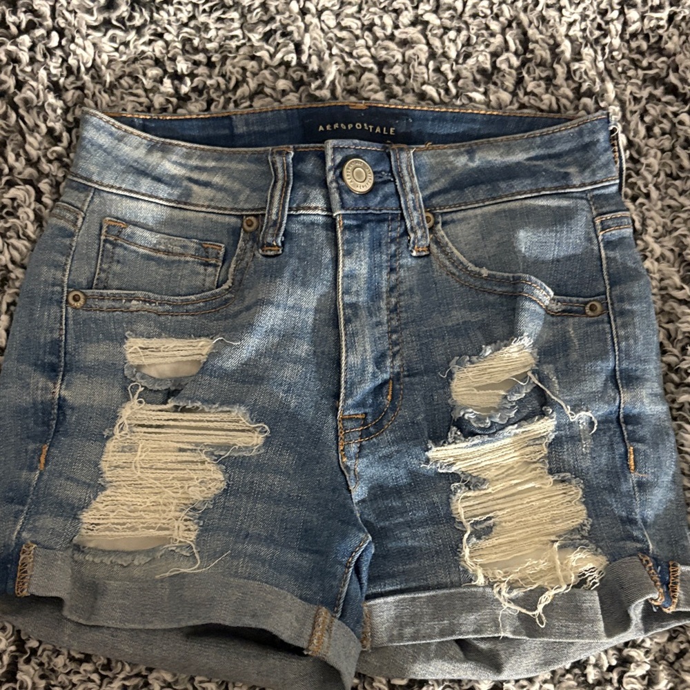 Aeropostale Women's Ripped Blue Jean Shorts